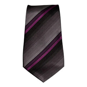Kenneth Cole Reaction Tie Mens OS Gray Purple Striped Silk Classic Necktie